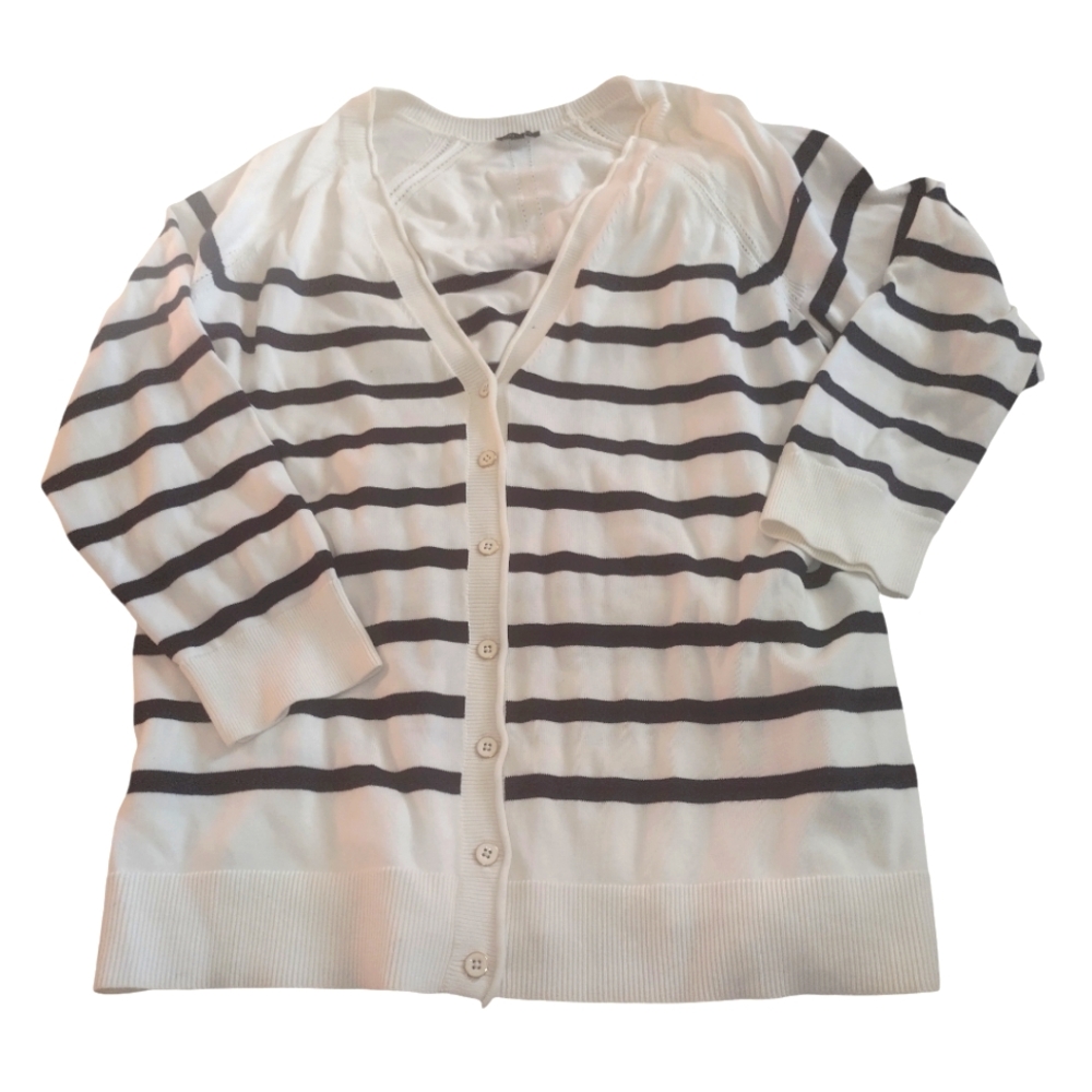 Talbot Plus size 2X women's cardigan cream and navy blue cotton and rayon machin